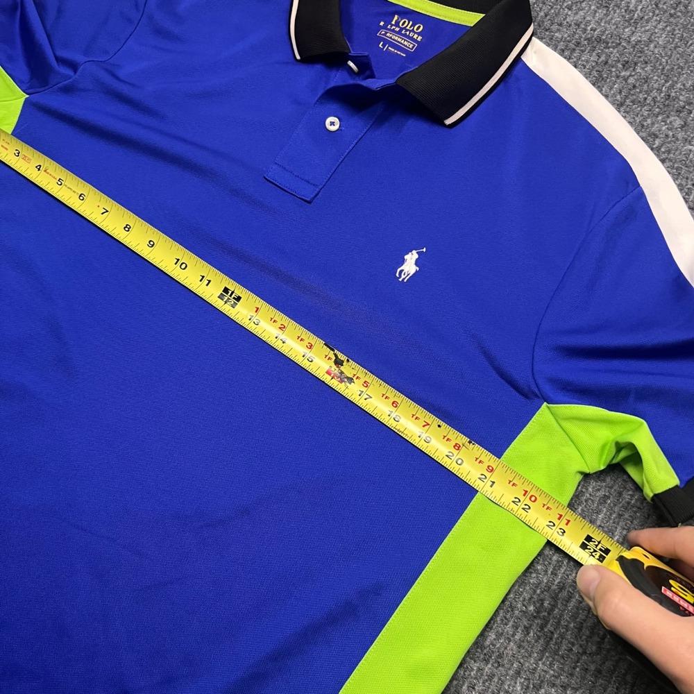 Polo Ralph Lauren Performance Mens Large Blue Lime Green Colorblock Polo Shirt - Picture 4 of 8